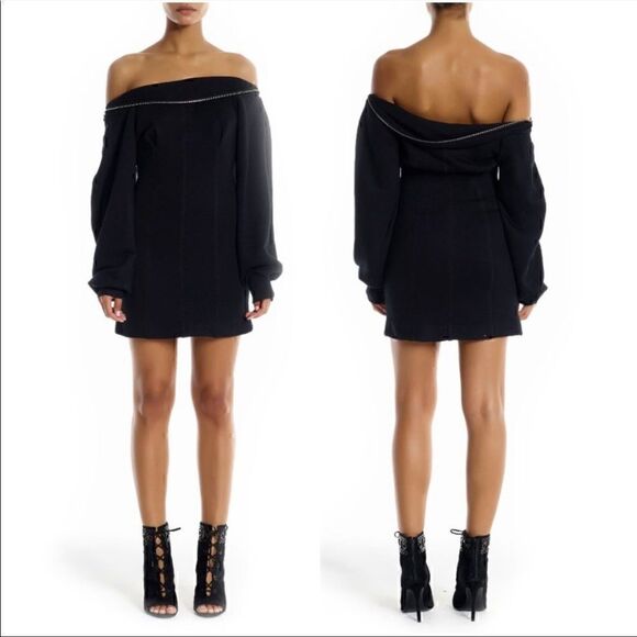NWT Kendall + Kylie Off Shoulder Sweatshirt Dress Black size L - Picture 1 of 9